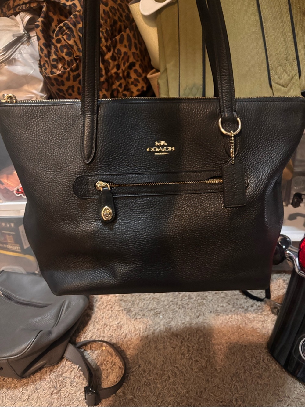 Coach Black Pebble Leather Taylor Tote with Gold Accents - Picture 2 of 4